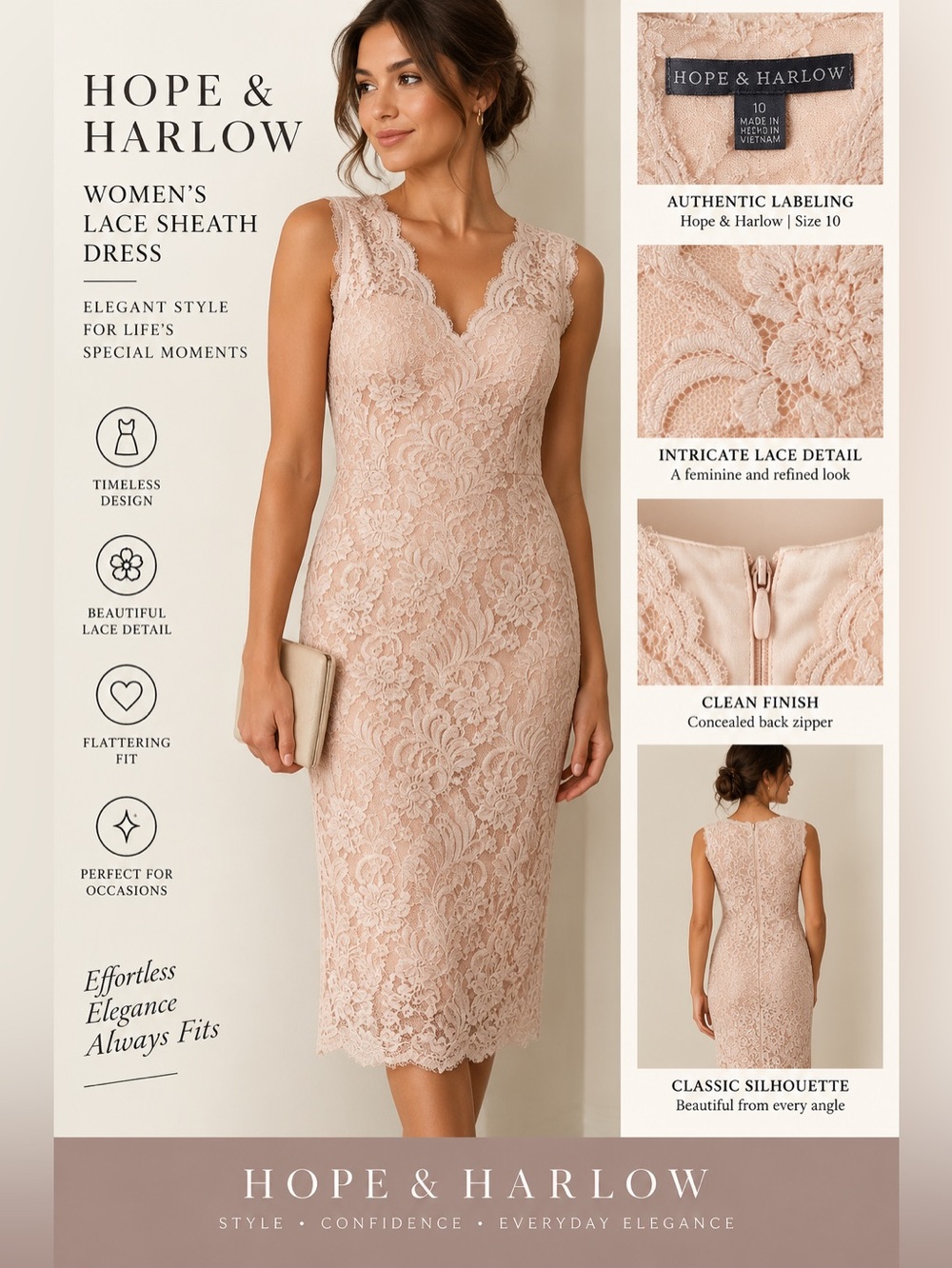 Hope & Harlow Lace Midi Dress in Blush